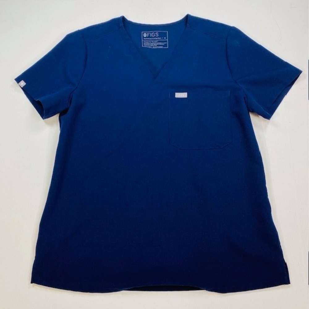 FIGS Technical Collection Navy Blue V-Neck Scrub Top Mens Medium Chest Pocket